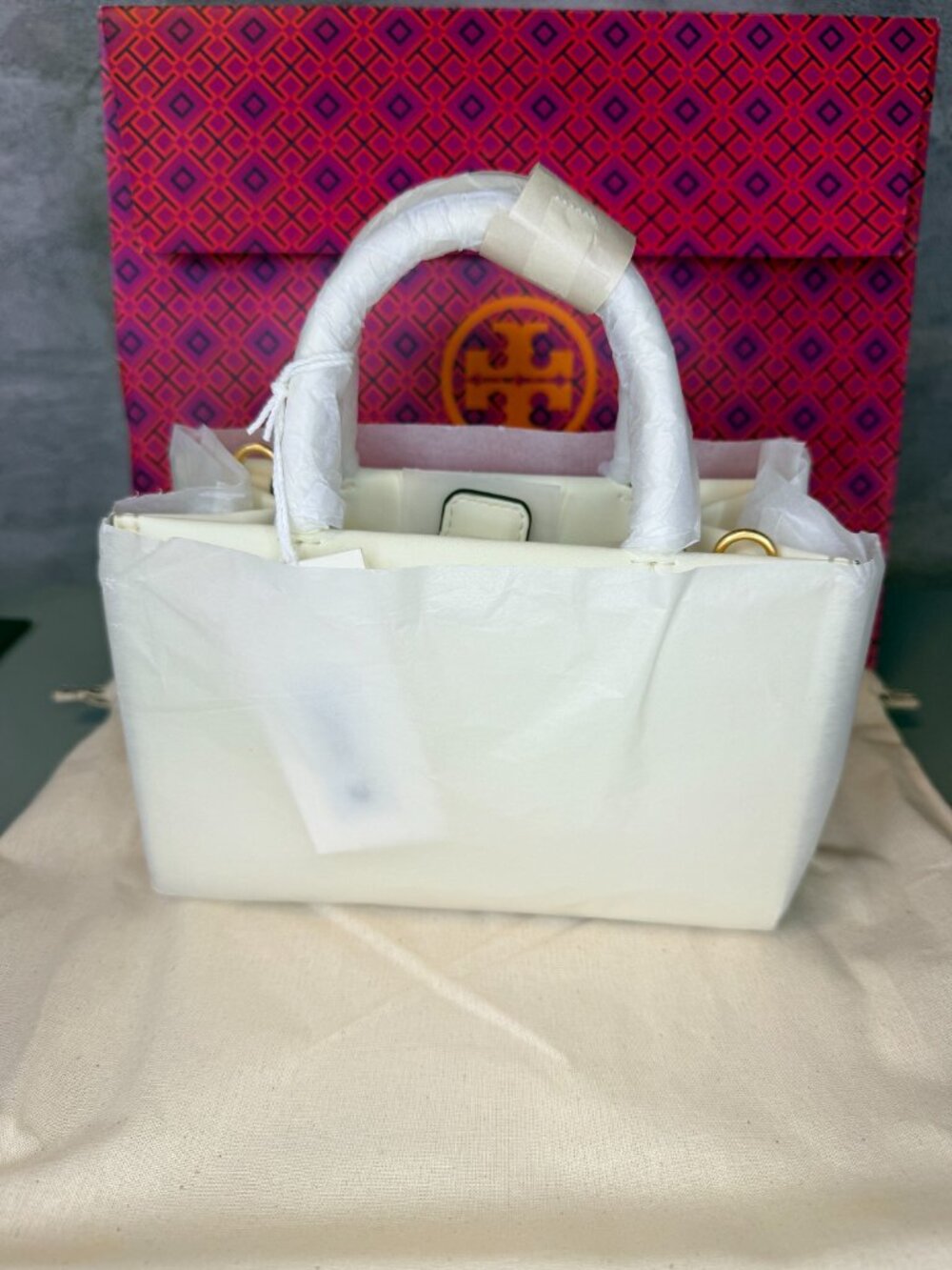 NWT Tory Burch SMALL ELLA BIO TOTE - Warm White 2-WAY - Picture 6 of 13